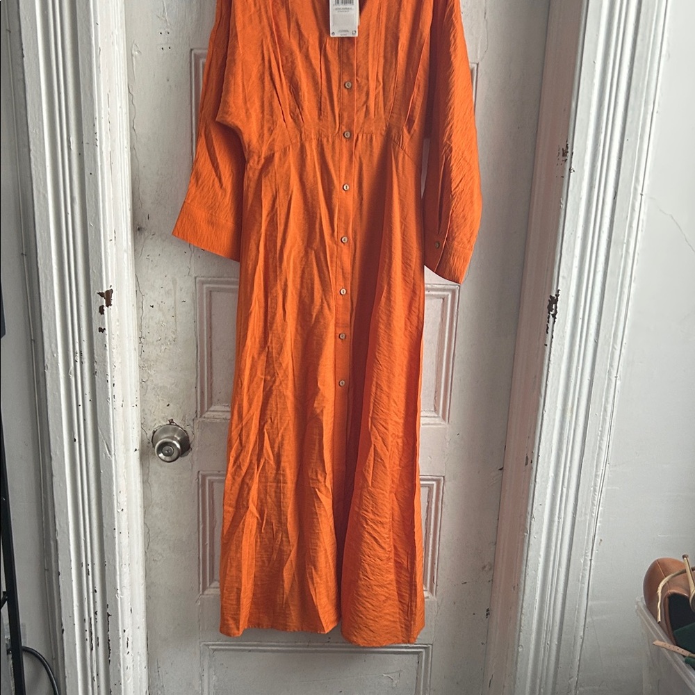 NWT Mango Vibrant Orange Long Sleeve Dress- size XS - Picture 6 of 6